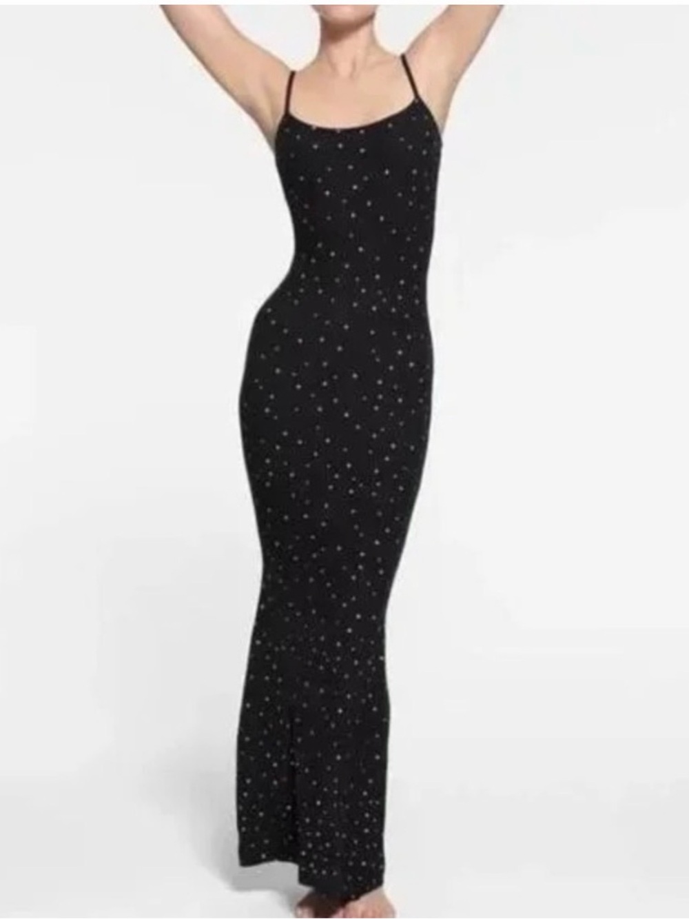 SKIMS Soft Lounge Ribbed Maxi Slip Dress Onyx Sparkle Print Small Bodycon NWT